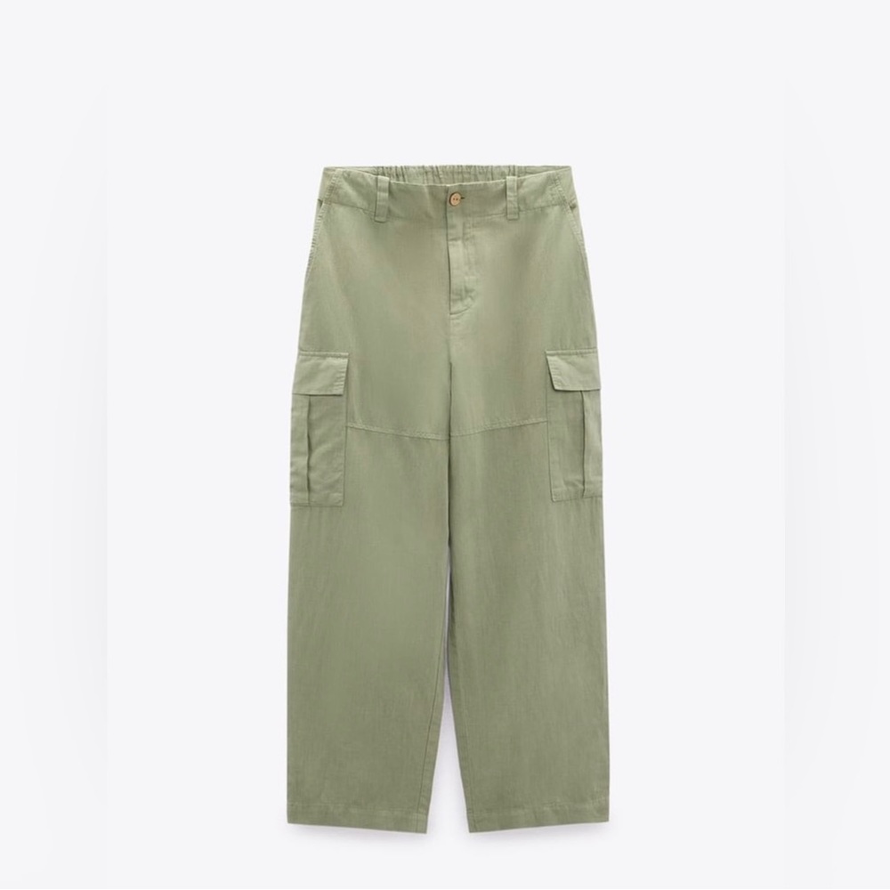 Zara Light Sage Green Linen Blend Cargo Trouser Gem